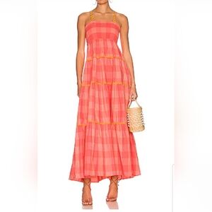 Sundress Vanina Maxi Sundress in Big Gingham Neon Coral Size M/L